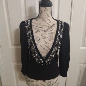 Guess embellished button front V neck cardigan black small vintage y2k Feminine
